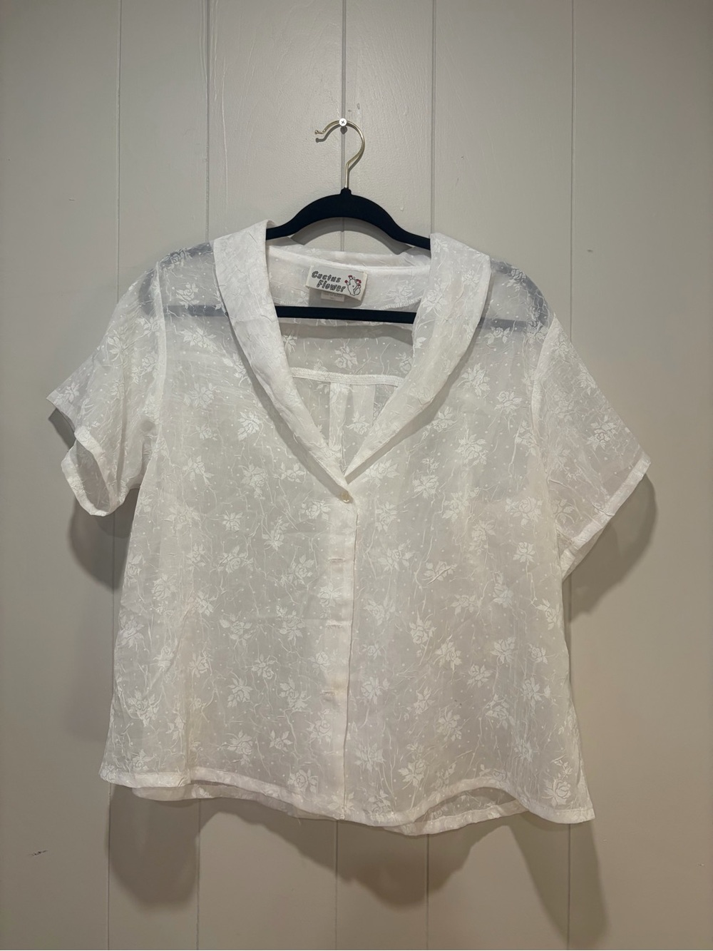 Garden Floral White Sheer Button-Up Blouse